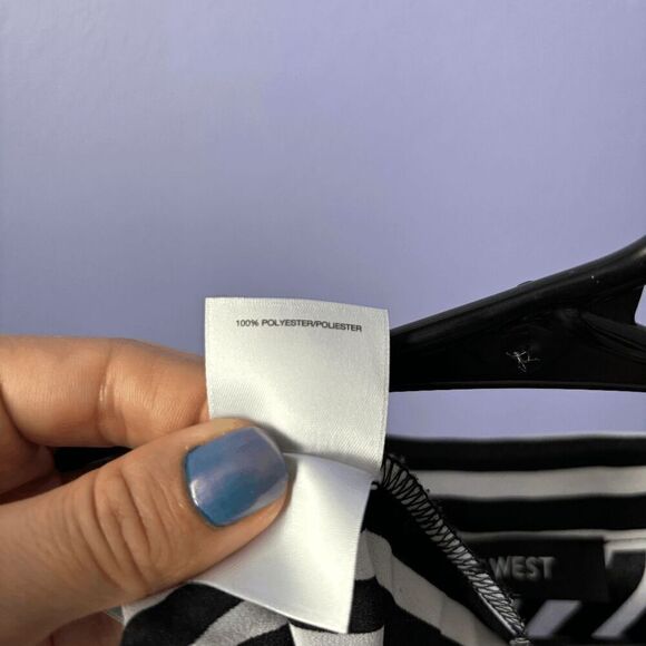 Women's Nine West Blouse Striped Tie-Neck Top Sleeveless Loose Fit V Neck XS - Picture 6 of 7